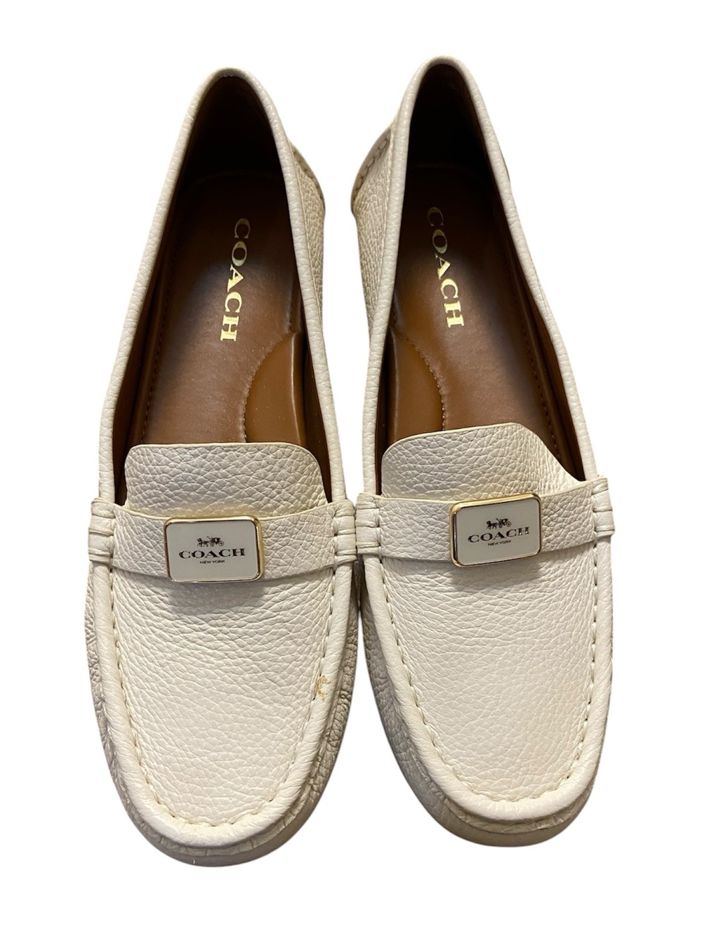 Coach off white Pebbled Leather Logo Bit Loafers Sz 9 - Picture 3 of 9